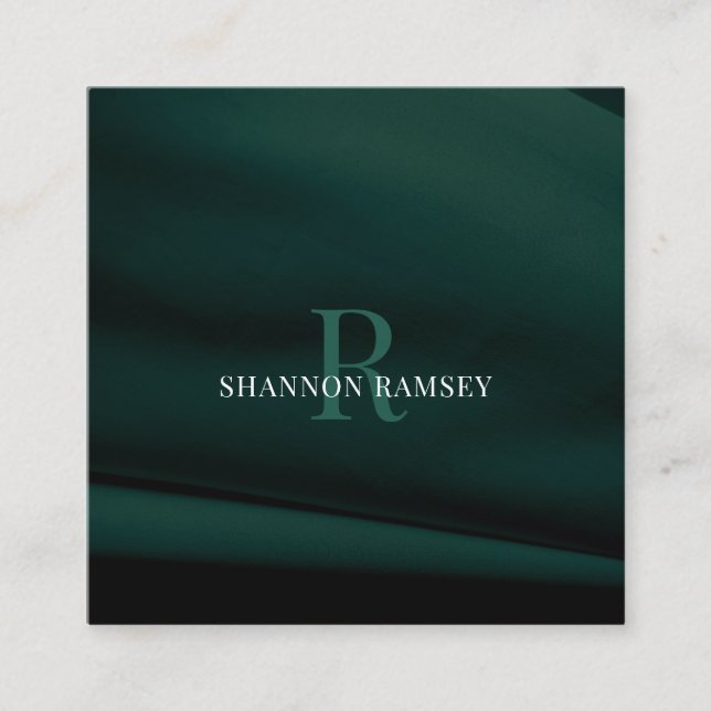 Elegant Emerald Grönt Monogram Fyrkantigt Visitkort (Framsida)