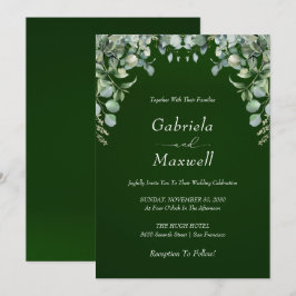 Elegant Emerald Grönt och Eucalyptus Bröllop Inbjudningar