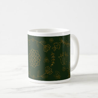 Elegant Emerald Grönt och Guld Blommigt Folk Art M Kaffemugg