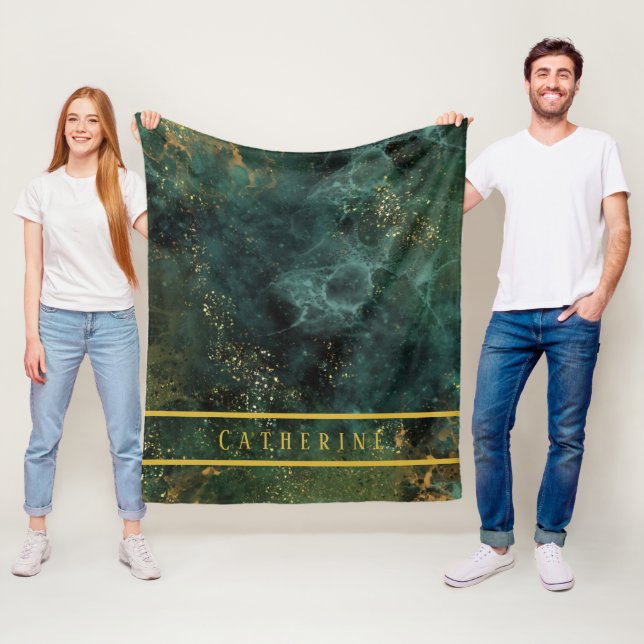 Elegant Emerald Grönt och Guld Glitter Anpassnings Fleecefilt (På plats)