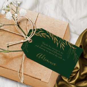 Elegant Emerald Grönt och Guld Löv favör Presentetikett