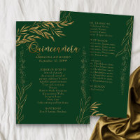 Elegant Emerald Grönt och Guld Löv Quinceanera