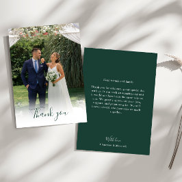 Elegant Emerald Grönt Photo Bröllop Tack Kort