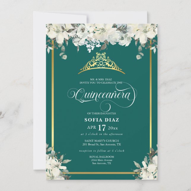 Elegant Emerald Grönt Photo QR-kod Quinceañera Inbjudningar (Framsida)