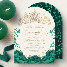 Elegant Emerald Grönt Princess Krona Quinceanera Inbjudningar