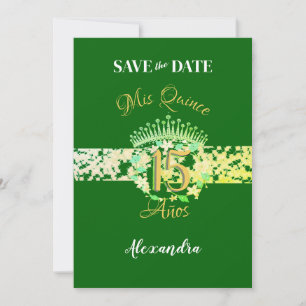 Elegant Emerald Grönt Quinceañera Spanska Spara Datumet