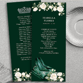 Elegant Emerald Grönt Quinceanera Tiara och Ro Program