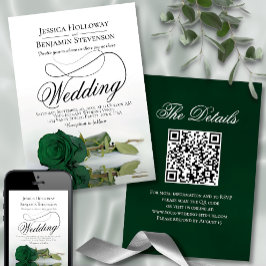 Elegant Emerald Grönt Ro Finare QR-koden Bröllop Inbjudningar