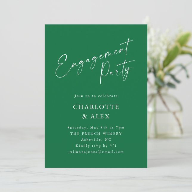 Elegant Emerald Grönt Script-Förlovningsfest Inbjudningar (Stående Fram)