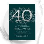 Elegant Emerald Grönt Silver 40:e födelsedagen Inbjudningar<br><div class="desc">Elegant dyker upp grönt silver 40-årsinbjudan. Anpassadets moderna femininindesign med ro botaniska accenter och faux glitter silver. Enkel perfekt för inbjudan-kort i blommigt för en snyggt kvinnlig dag firande. Anpassa med dina egna detaljer. Skrivna Zazzle-inbjudningar eller digital utskrivbar mall för omedelbar nedladdning.</div>