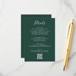 Elegant Emerald Grönt Skript Bröllop QR-kod Tilläggskort