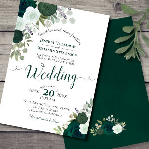 Elegant Emerald Grönt Watercolor Ro Bröllop Inbjudningar