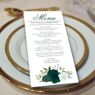 Elegant Emerald Grönt Watercolor Ro Bröllop Meny