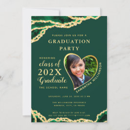 Elegant Emerald & Guld Agate 2025 Photo Studenten Inbjudningar