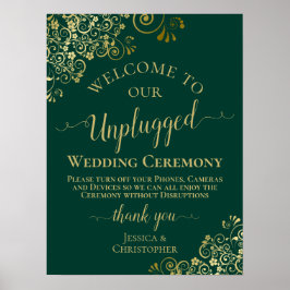 Elegant Emerald & Guld Unplugged Bröllop Ceremony Poster