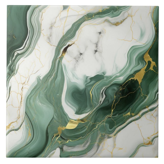 Elegant Emerald & Guld Vein Tile Kakelplatta (Framsidan)