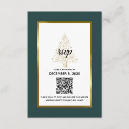 Elegant Emerald Guld Winter Wedding QR-kod OSA Kort