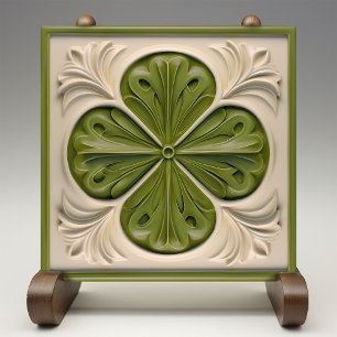 Elegant Emerald Ivory Fleur-de-Lis Kakelplatta