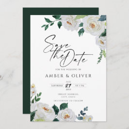 Elegant Emerald Ivory White Blommigt Spara datum Inbjudningar