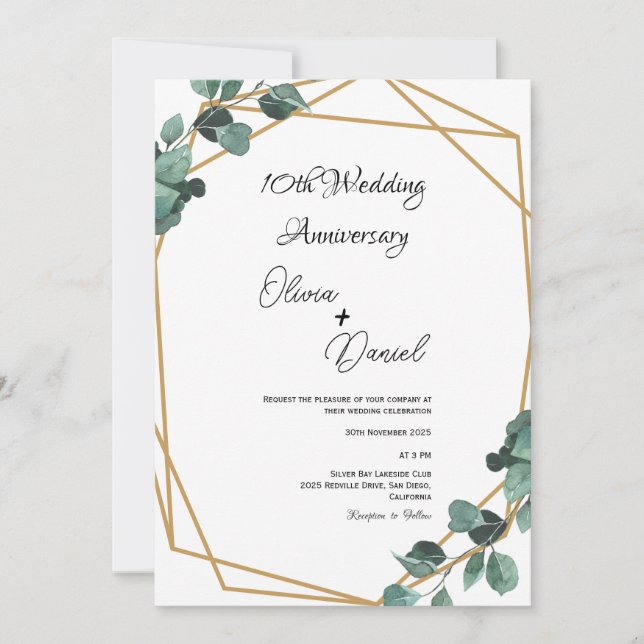Elegant Emerald Leaf Wedding Anniversary  Inbjudningar (Framsida)