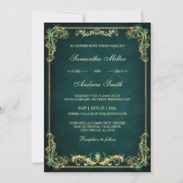 Elegant Emerald och Guld Bröllop Inbjudningar
