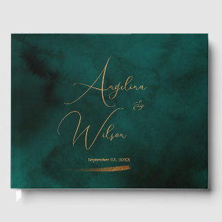 Elegant Emerald och Guld Script Bröllop Gästböcker