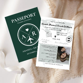 Elegant Emerald Passport Photo Wedding-inbjudan Inbjudan