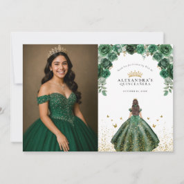 Elegant Emerald Quinceañera Blommigt Faux Foil Pho Tack Kort