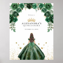 Elegant Emerald Quinceañera Blommigt Faux Foil
