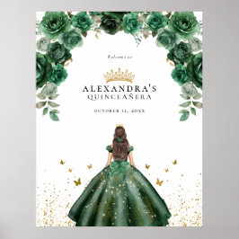 Elegant Emerald Quinceañera Blommigt Faux Foil Poster