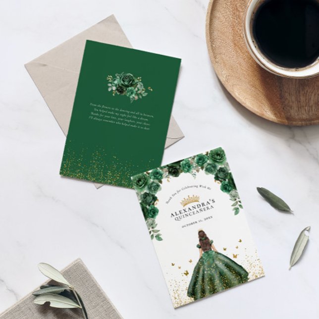 Elegant Emerald Quinceañera Blommigt Faux Foil Tack Kort (Skapare uppladdad)