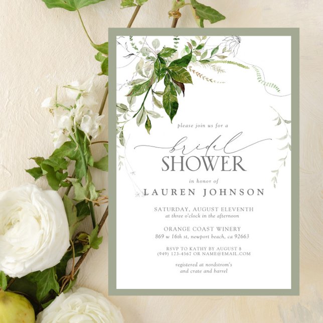 Elegant Emerald & Taupe Watercolor Möhippa Inbjudningar (Bridal Shower Invitation!)