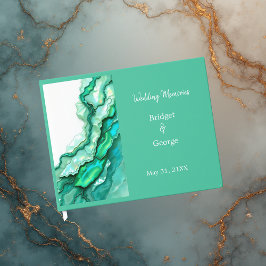 Elegant Emerald Teal Marble Watercolor Bröllop Gästböcker