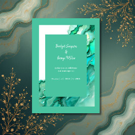 Elegant Emerald Teal Marble Watercolor Bröllop Inbjudningar