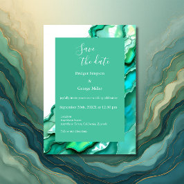 Elegant Emerald Teal Marble Watercolor Bröllop Inbjudningar