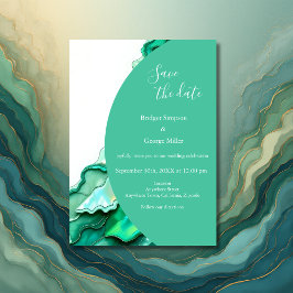 Elegant Emerald Teal Marble Watercolor Bröllop Inbjudningar