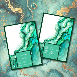 Elegant Emerald Teal Marble Watercolor Bröllop Inbjudningar