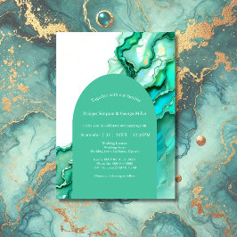 Elegant Emerald Teal Marble Watercolor Bröllop Inbjudningar