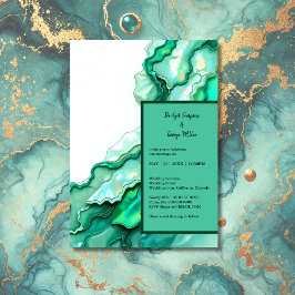 Elegant Emerald Teal Marble Watercolor Bröllop Inbjudningar