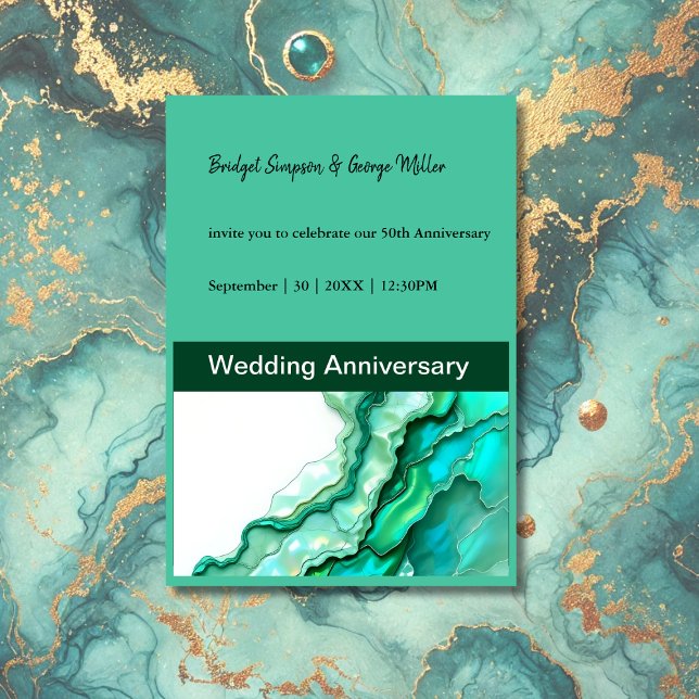 Elegant Emerald Teal Marble Watercolor Bröllop Inbjudningar (Skapare uppladdad)