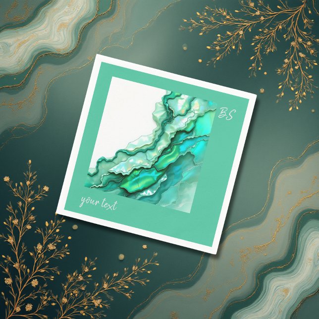 Elegant Emerald Teal Marble Watercolor Bröllop Pappersservett (Skapare uppladdad)