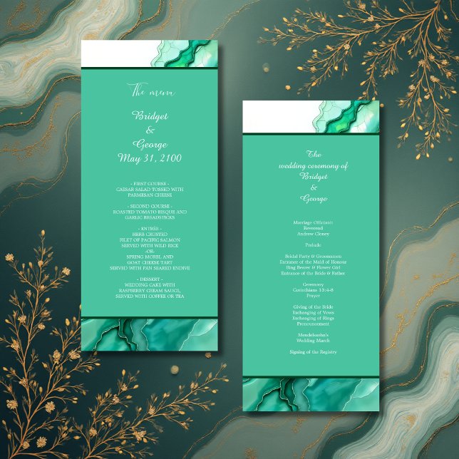 Elegant Emerald Teal Marble Watercolor Bröllop Program (Skapare uppladdad)