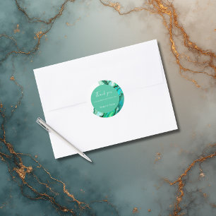 Elegant Emerald Teal Marble Watercolor Bröllop Runt Klistermärke
