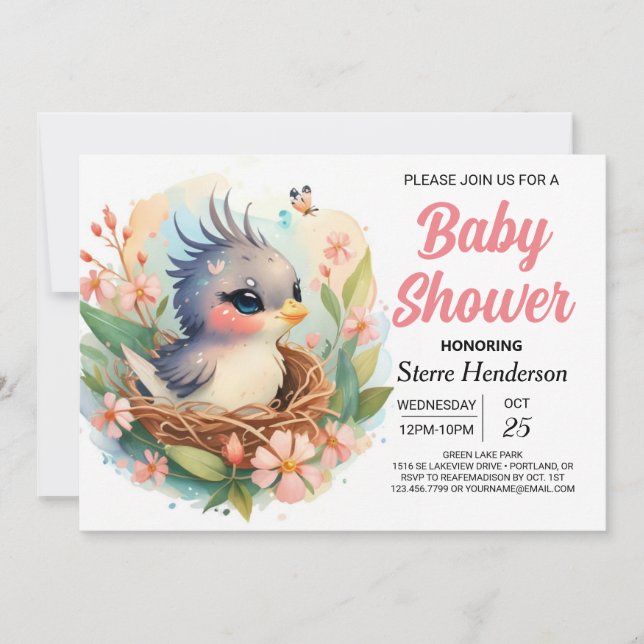 Elegant Enchanted Boho Bird Baby Shower Inbjudningar (Framsida)