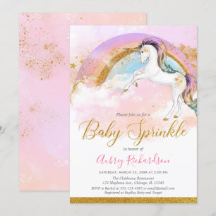 Elegant encorn baby sprinkle girl pastel rainbow inbjudningar