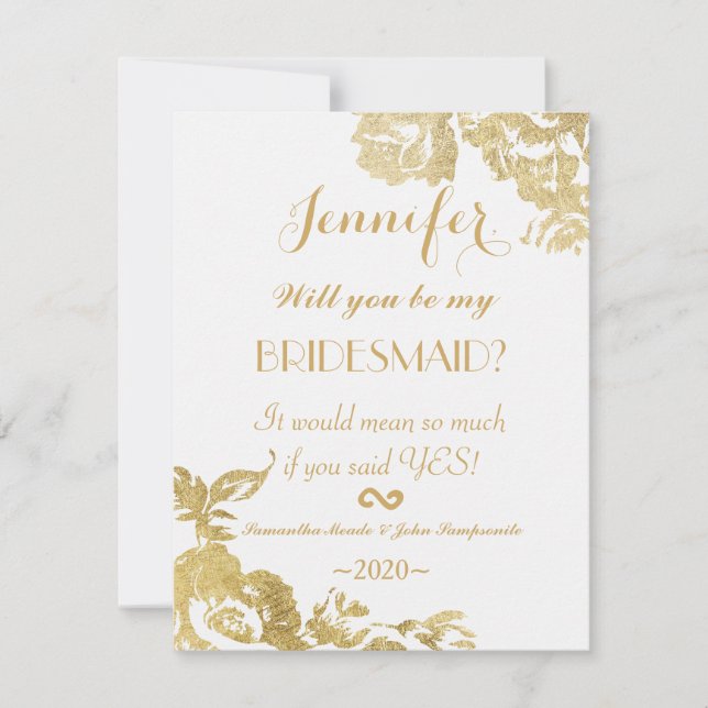 Elegant Endern Modern Ro Blommigt Guld Bridesmaid Inbjudningar (Framsida)