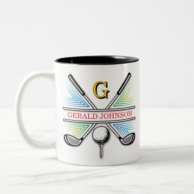 Elegant Energetic Golf Monogram Design Två-Tonad Mugg (Vänster)