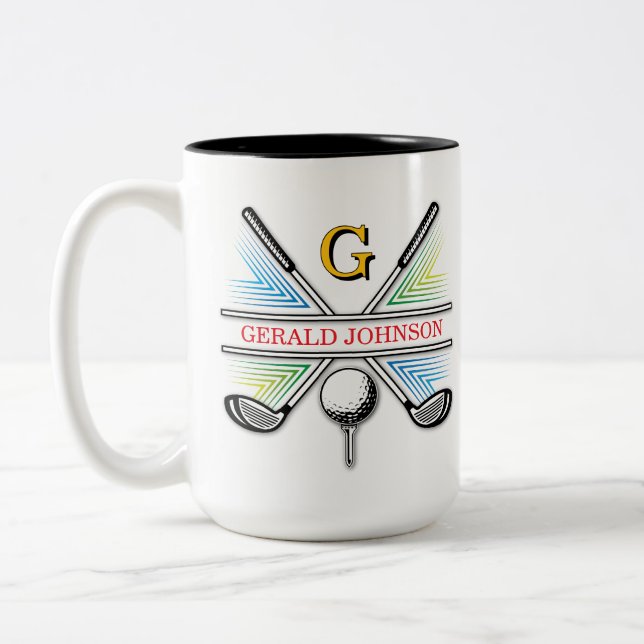 Elegant Energetic Golf Monogram Design Två-Tonad Mugg (Vänster)