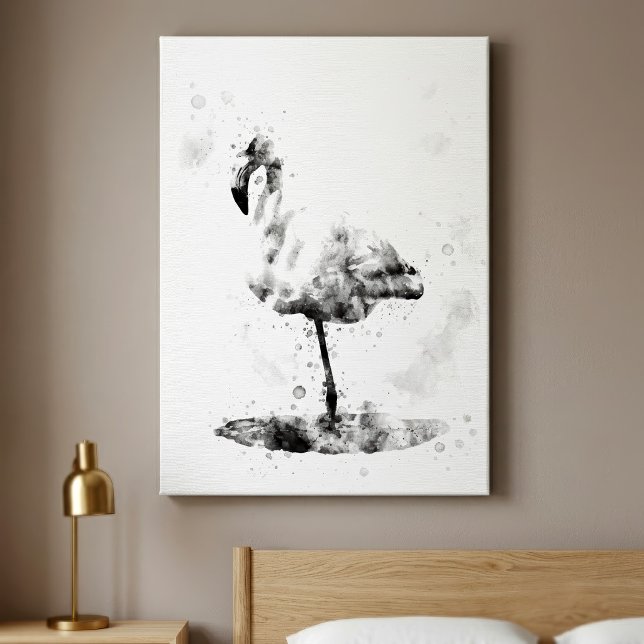 Elegant enfärgad flamingo i akvarell canvastryck (Elegant Monochrome Flamingo in Watercolor. Canvas Print)