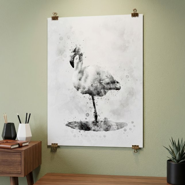 Elegant enfärgad flamingo i akvarell poster (Elegant Monochrome Flamingo in Watercolor. Poster)
